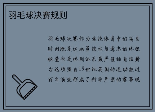 羽毛球决赛规则